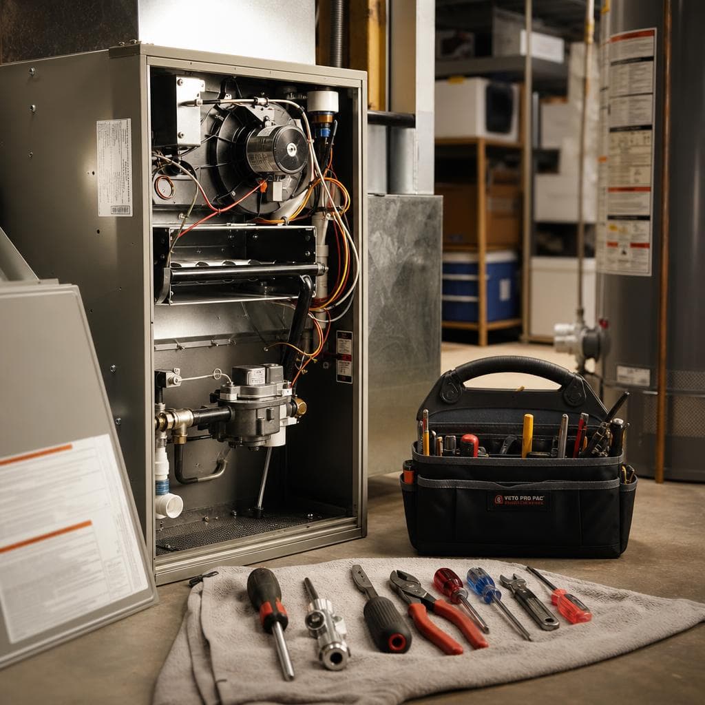 HVAC maintenance — furnace components and service tools